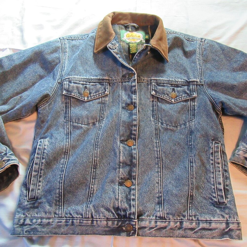 Mens Vtg Cabelas Denim Flannel Lined Trucker Jacket Sz M Blue